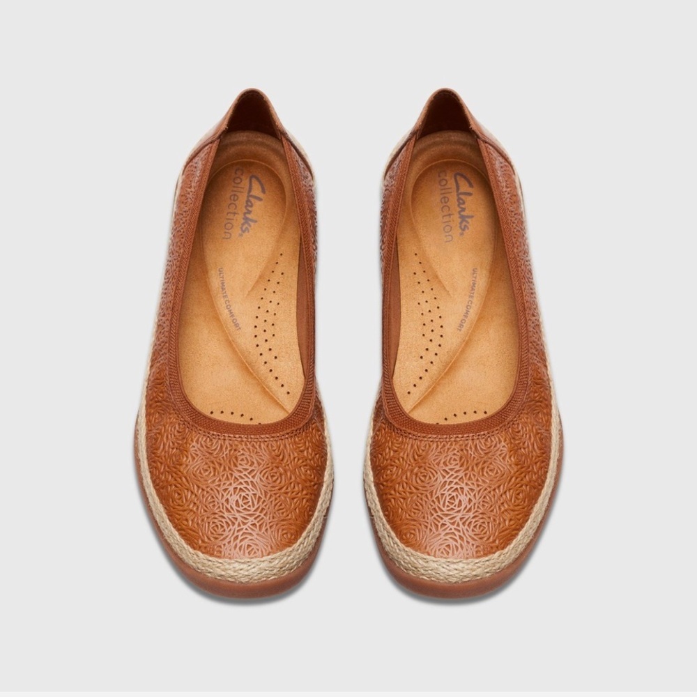Clarks Originals Womens Elaina Rae Tan Camel Leather Ballet Flats Size 8.5